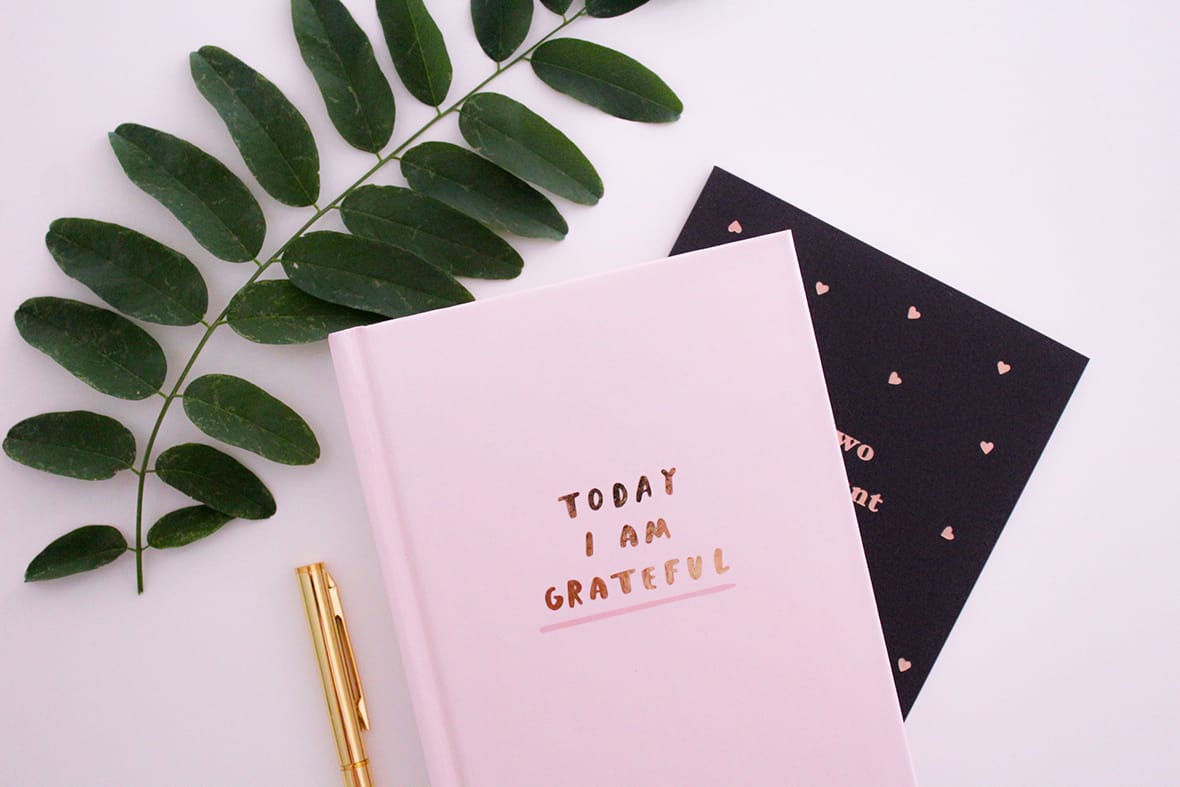 Pen and notebook that says today I am grateful